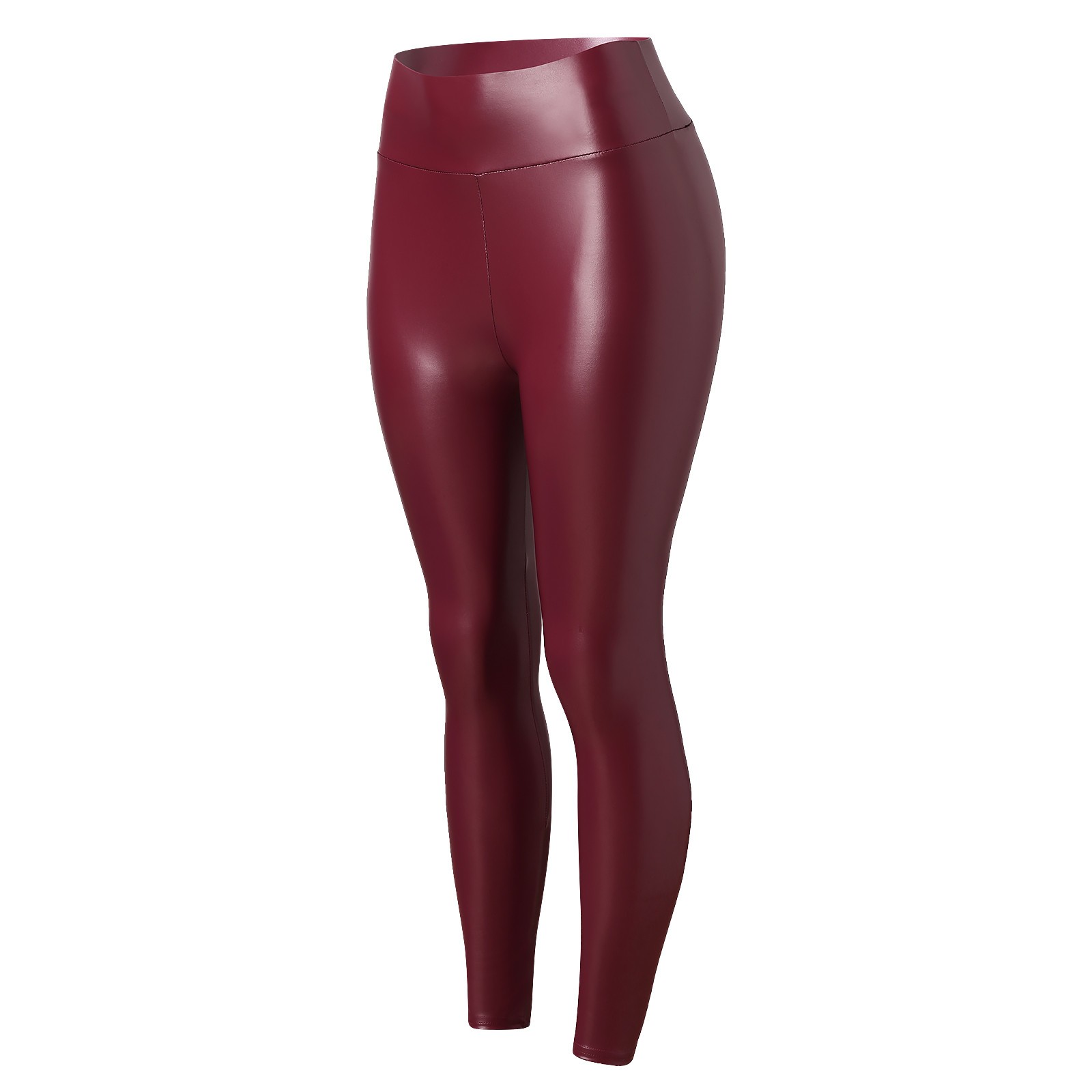 thumbnail image 4 of Leggings de cintura alta de piel sintética para mujer: pantalones holgados y elásticos de color liso para todas las estaciones, 4 of 8